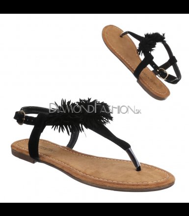 Čierne strapcové sandálky